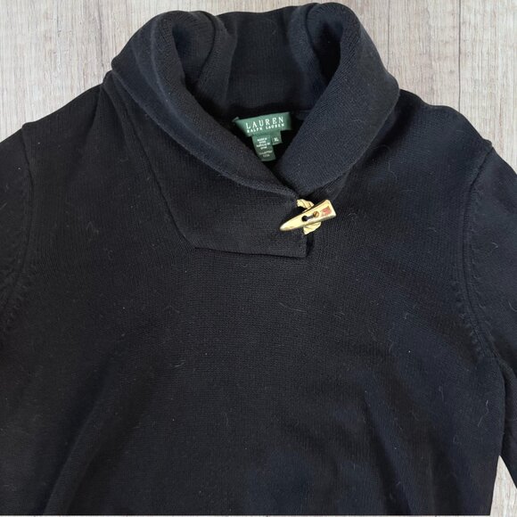 Lauren Ralph Lauren Shawl Collar Sweater Gold Toggle Pullover Black/NavyBlue XL - Picture 2 of 7